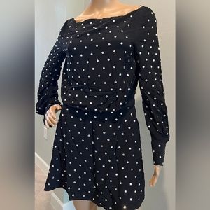 Zara Into The Night Rhinestone Studded Black Longsleeve Boatneck Dress S…
